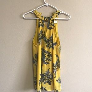 Yellow and navy floral top
